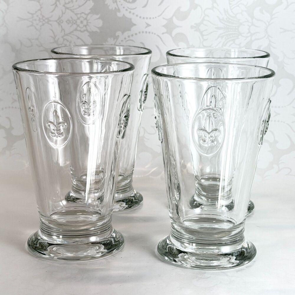 Set of 4 La Rochere Fleur de Lys Highball Glasses Footed Tumblers Made in France - Picture 2 of 6